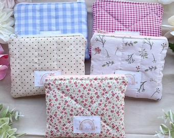 Mini neceser acolchado, neceser con cremallera, monedero acolchado, neceser de flores y cottagecore