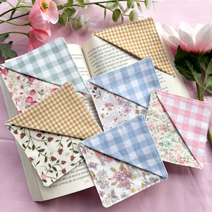 Marcapáginas de tela, marcador cottagecore y romántico, marcador de esquina personalizable, varios diseños
