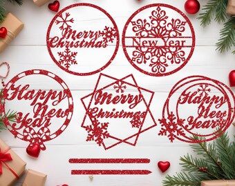 Merry Christmas SVG png 5 toppers ,Merry Xmas Cake Topper Png lazer cut file,Christmas Christmas Ornaments Cut File Christmas ornaments SVG