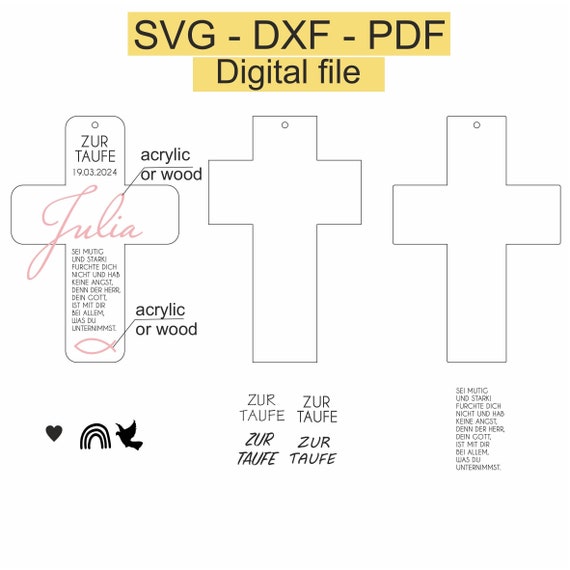 Kommunion Geschenk Kreuz SVG PDF DXF ,  Kommunion svg , Zur Taufe svg , svg  Datei - Kreuz für Taufe , Kommunion pdf  svg  dxf , ostern