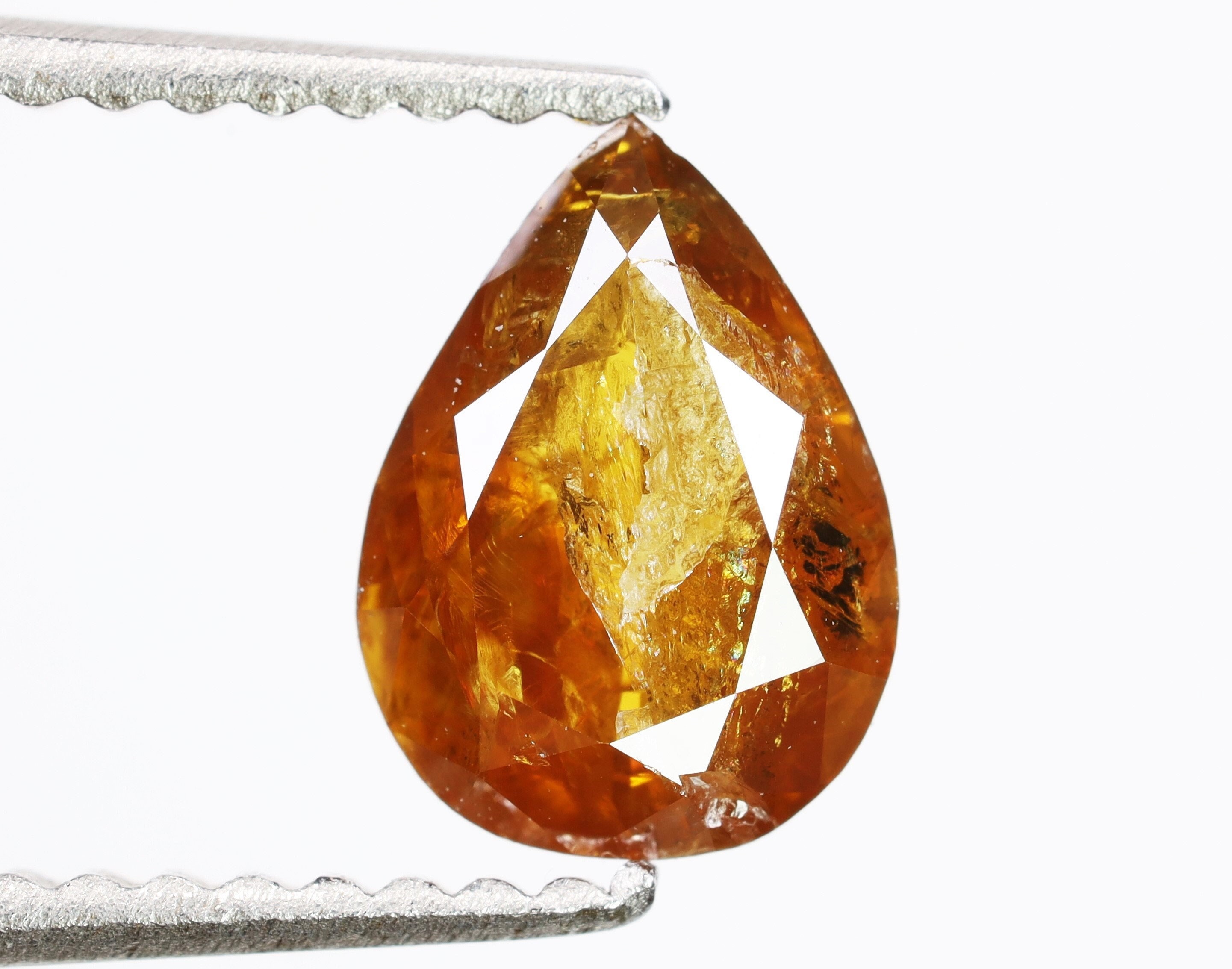 0.75 CT, 7.4 X 5.4 X 2.7 MM, Natural Loose Orange Color Pear Shape Beautiful Polished Diamond For Engagement Jewelry, Antique Diamond, S1501