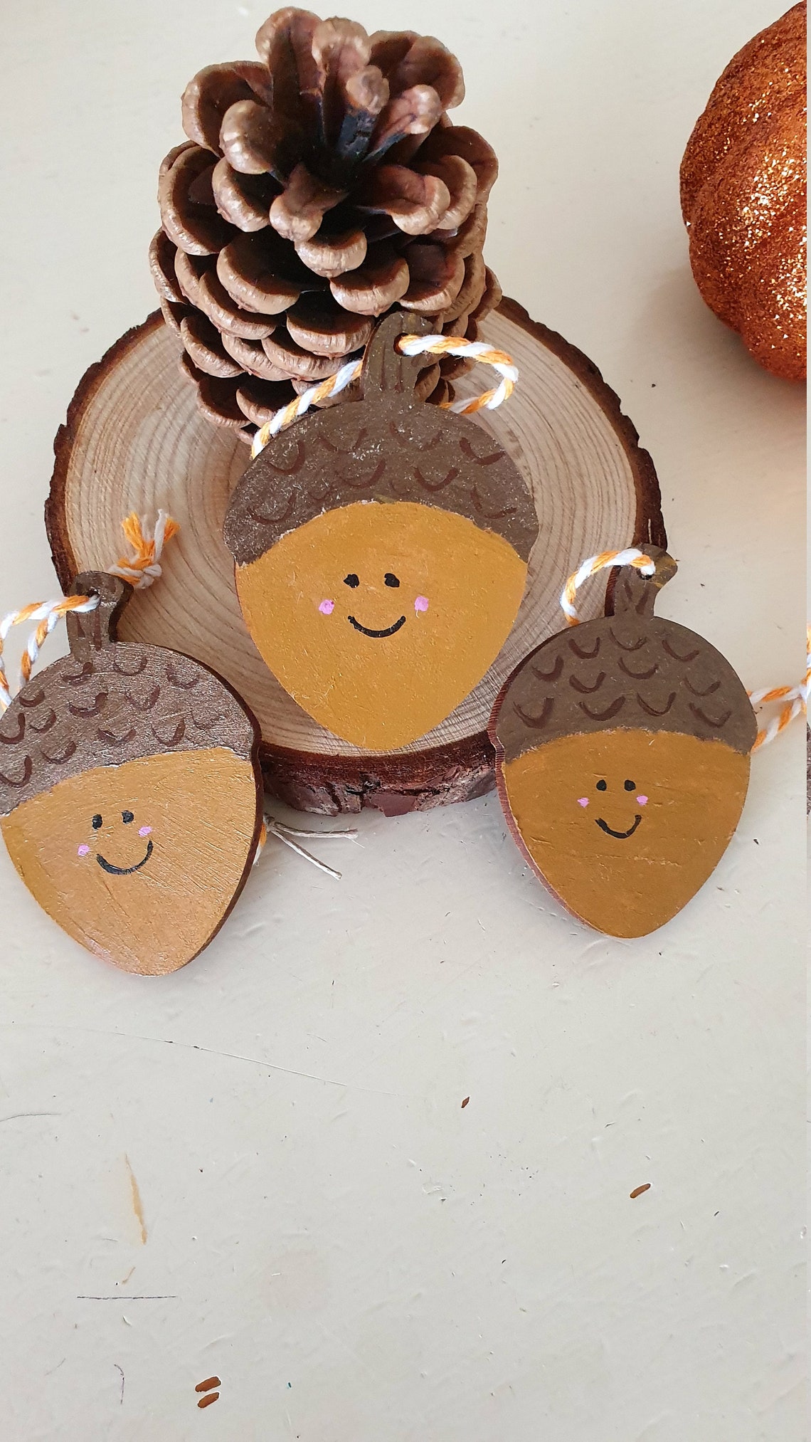 Hand Painted Wooden Acorn Shaped Decoration Etsy