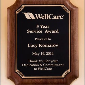 American Walnut Plaque with Black Engraving Plate & Gold Border Custom Engraved Recognition Award | Corporate, Employee,Achievement Trophy