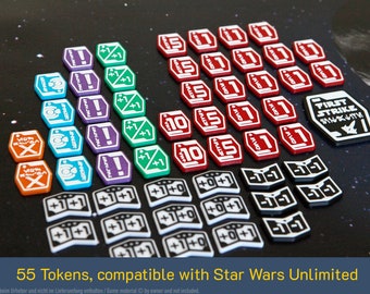55 Token - kompatibel mit Star Wars Unlimited , Schaden, Schild, XP, Reminder, Epic Action, Initiative, Modifier