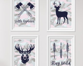 Pink Camo Baby Room Art Prints, Hunting Decor (Digital Download)