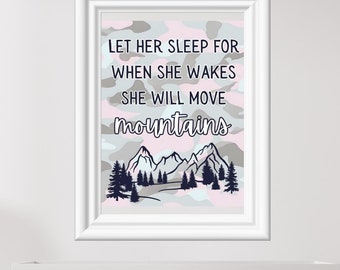 Pink Camo Mountain Baby Room Art, Girl Empowerment Print (Digital Download)