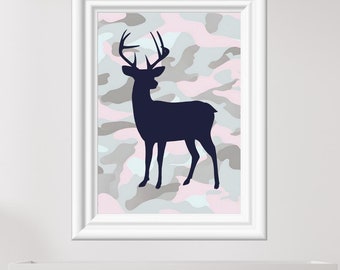 Pink Camo Deer Nursery Art, Outdoorsman Baby Decor (Digital Download)