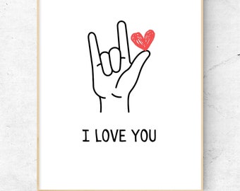 I Love You Sign Language Art Print, Line Drawing (Digital Download)
