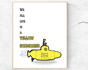 Impresión artística con la letra de Yellow Submarine de The Beatles (descarga digital)