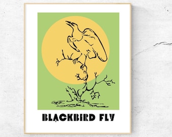 Impresión lírica de The Beatles Blackbird, inspirada en los años 60 (descarga digital)