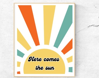 The Beatles Here Comes the Sun Lyric Art, Retro 60s Print (Digital Download)
