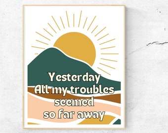 The Beatles 'Yesterday' Lyrics Art Print, Retro 60s Decor (Digital Download)