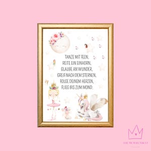 Poster Kinderzimmer Mädchen | Einhorn & Fee Wandbild | Magischer Spruch | Digitaler Sofort-Download | Babyzimmer Deko