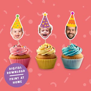 Personalised Party Face Cake Toppers – Digital Download – Custom Photo Cupcake Toppers – Printable Birthday Cake Decorations
