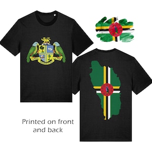 Dominica Emblem and Flag T-shirt / Island Outline / Dominica Parrot