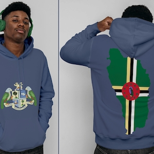 Sweat à capuche Dominique | Armoiries / Emblème et drapeau | Sweat à capuche imprimé devant et dos
