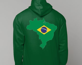 Brazil Hoodie | Front and Back Printed | Coat of Arms | Map & Flag