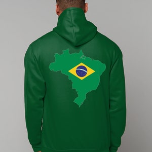 Brasilien Hoodie | Tryck fram och bak | Vapensköld | Karta och flagga