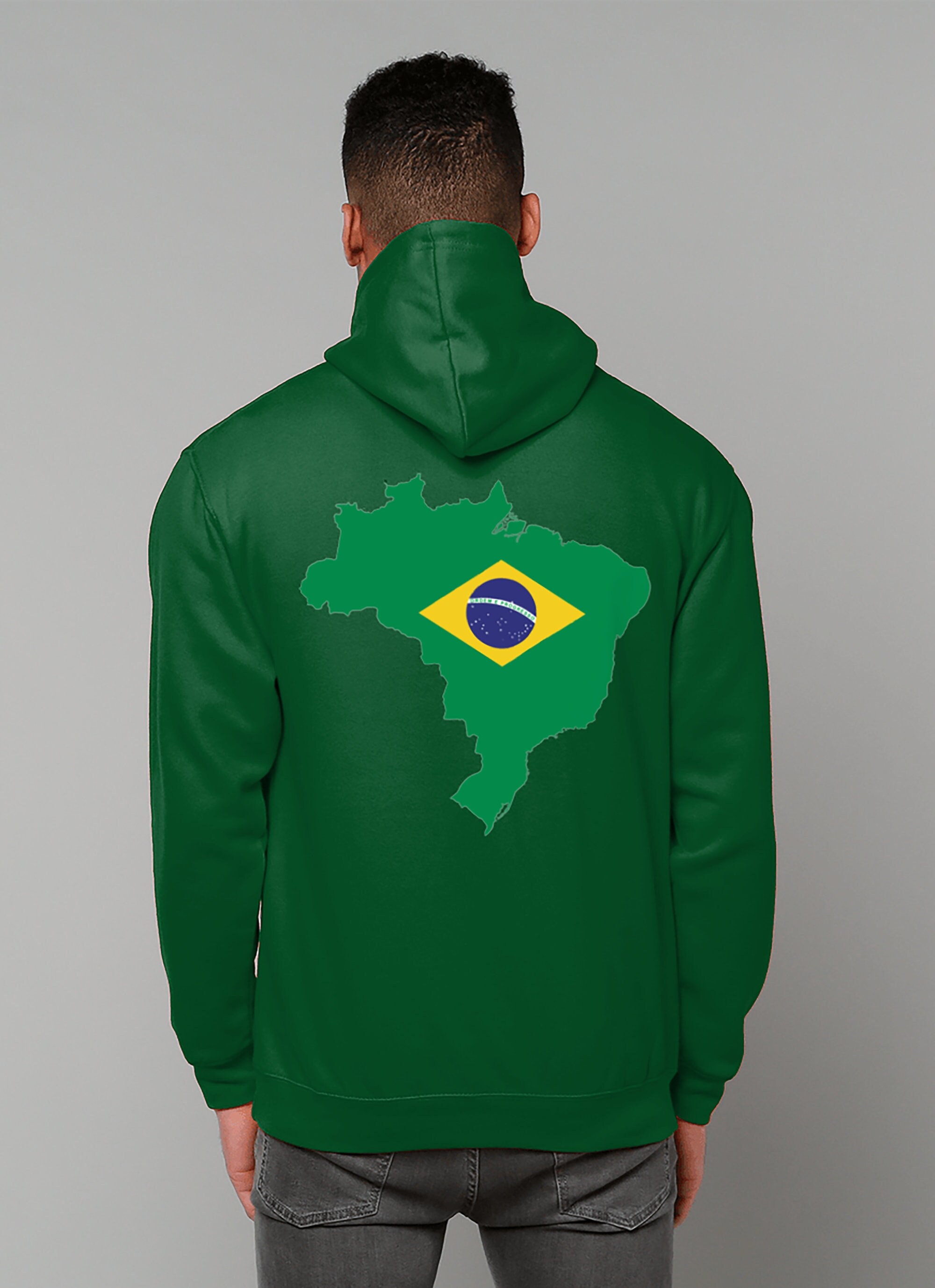 Brazil Hoodie Front and Back Printed Coat of Arms Map & Flag