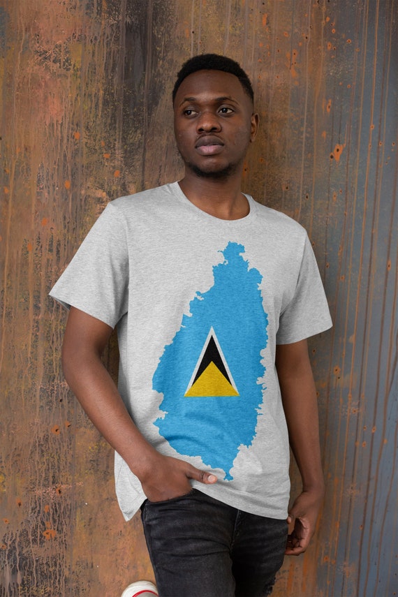 Saint Lucia T-shirt Island Outline St. Lucia Map and Flag Organic Cotton 