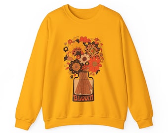 70s Bloom Crewneck Sweatshirt: Retro Floral Vase Design