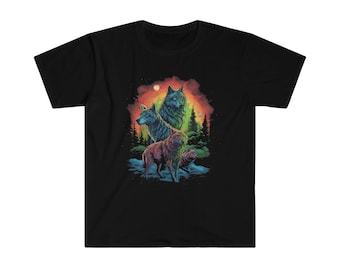 Wolf Pack Rainbow Wilderness Graphic Unisex Softstyle T-Shirt