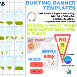 Editable Bunting Banner Templates: 20 Canva Pennant Frames (Digital Download)