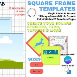 Square Frame Layout Templates: Canva A4/US Letter (Digital Download)