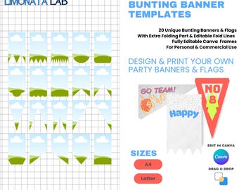 Editable Bunting Banner Templates: 20 Canva Pennant Frames (Digital Download)