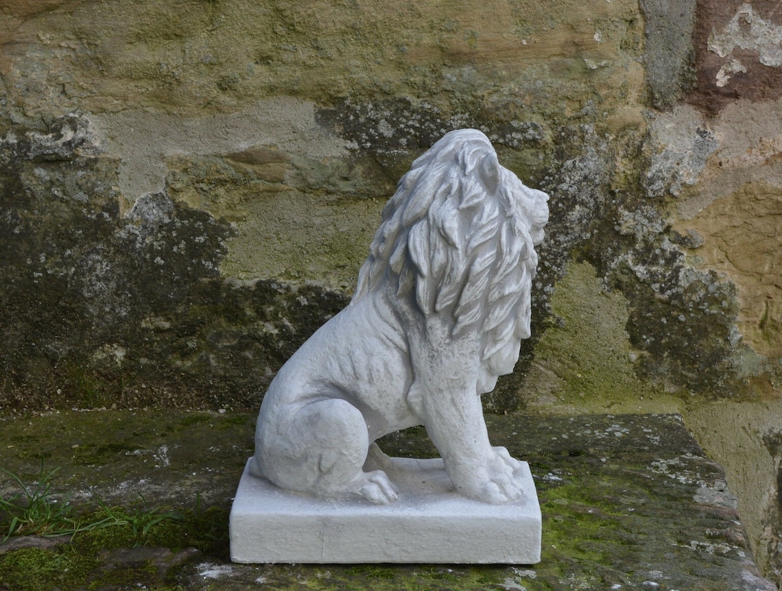 Lion garden statue made of concrete lion on finial cement Etsy