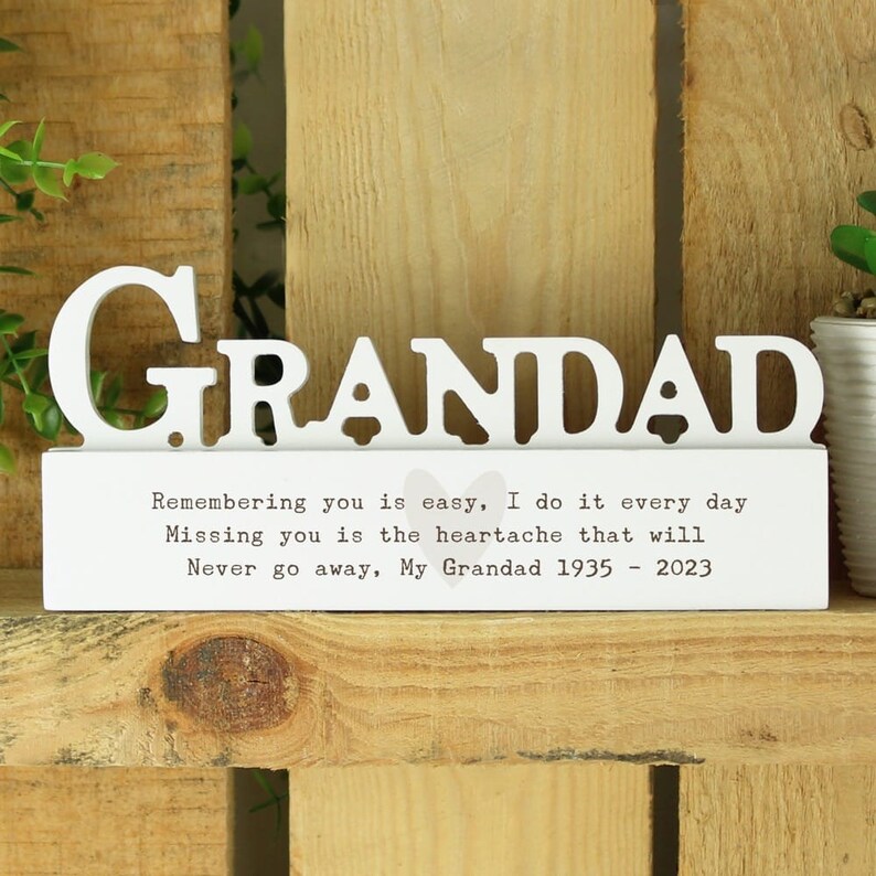 Personalised Free Text Heart Wooden Grandad Ornament | Personalised Keepsake Gift image 1