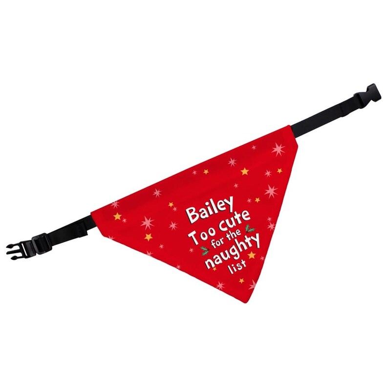 Personalised 'Too cute for the naughty list' Dog Bandana | Pet Christmas Gift image 1