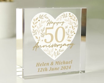 Personalised 50th Golden Wedding Anniversary Crystal Token | Anniversary Keepsake Gift