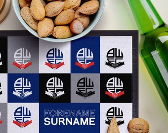 Personalised Bolton Wanderers Chequered Bar Runner  - Official Licensed Merchandise