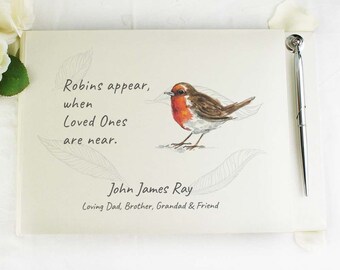 Personalised Robins Appear Guest Book | Memorial Keepsake Gift