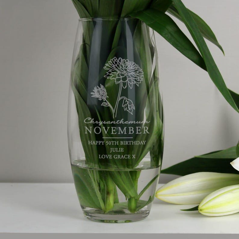 Personalised November Birth Flower Bullet Vase | Flower Gift image 1
