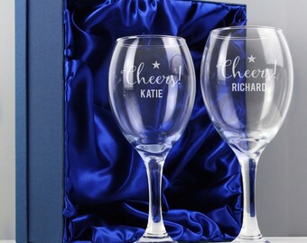 Personalised Cheers Wine Glass Set | Personalised Wine Glass | Engraved Wine Glass