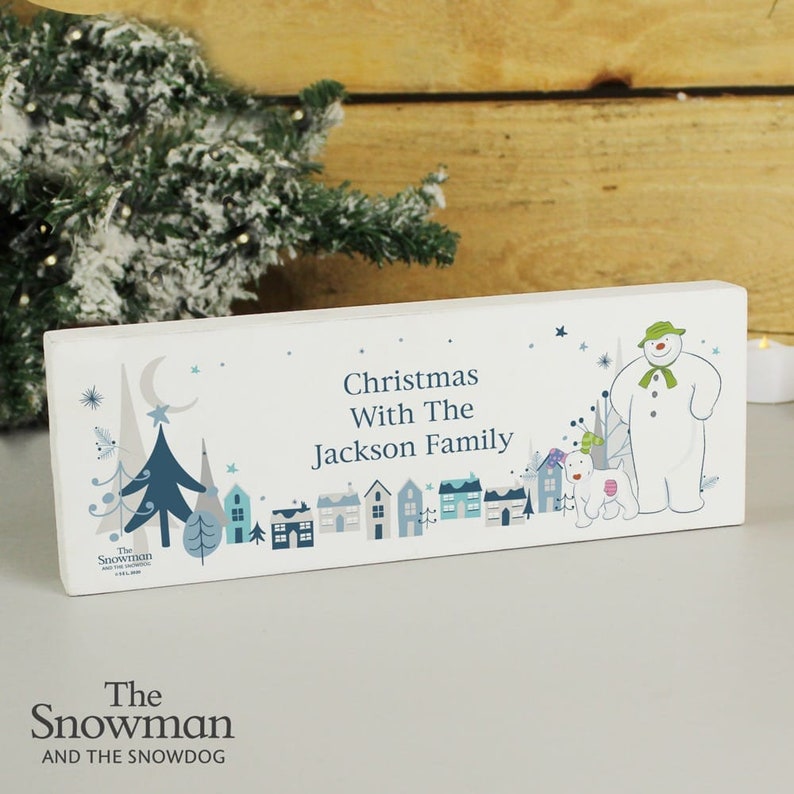Personalised The Snowman and the Snowdog Wooden Block Sign | Christmas Home Decor image 1
