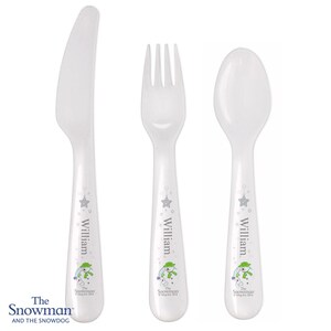 Personalised The Snowman and the Snowdog 3 Piece Plastic Cutlery Set | Children’s Personalised Gift image 3