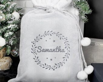 Personalised Holly Grey Christmas Sack | Perfect Christmas Gift