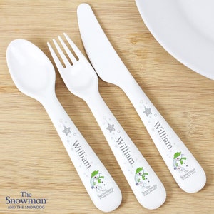 Personalised The Snowman and the Snowdog 3 Piece Plastic Cutlery Set | Children’s Personalised Gift image 2