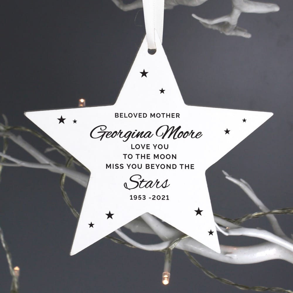 Personalised Miss You Beyond The Stars Wooden Star Decoration | Memorial Keepsake - UK