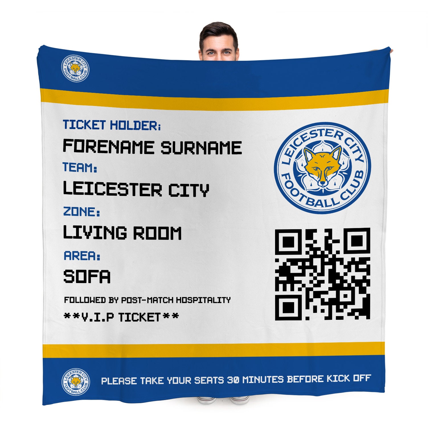 Personalised Leicester City Fc Ticket Fleece Blanket Official Licensed Merchandise