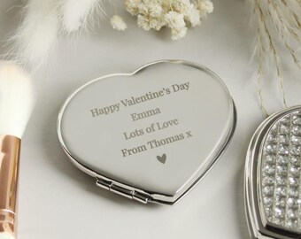 Personalised Diamante Heart Compact Mirror | Elegant Personal Gift