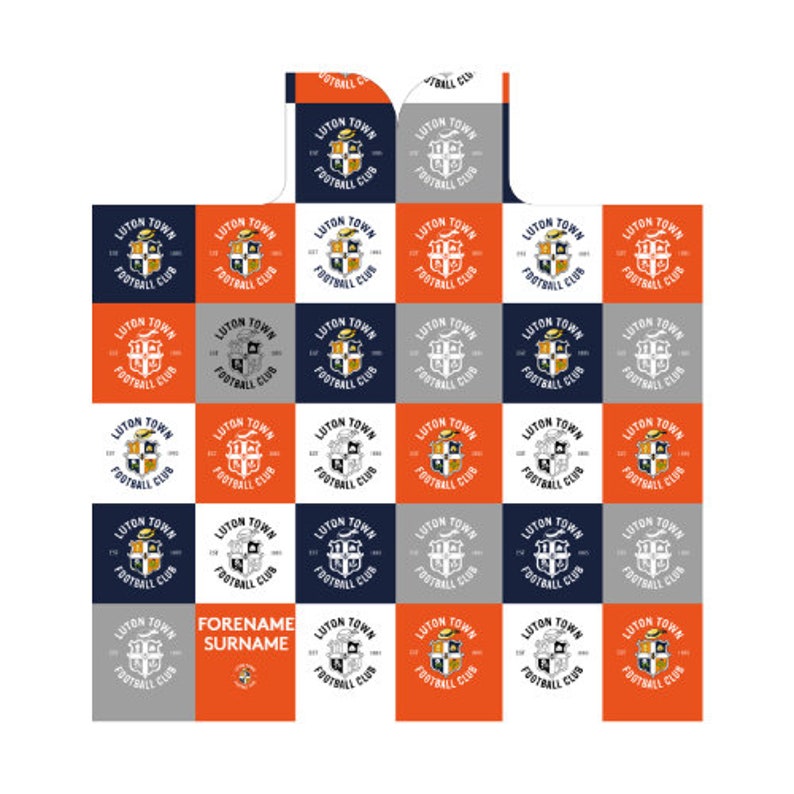 Personalised Luton Town Chequered Adult Hooded Fleece Blanket Official