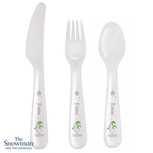 Personalised The Snowman and the Snowdog 3 Piece Plastic Cutlery Set | Children’s Personalised Gift image 1