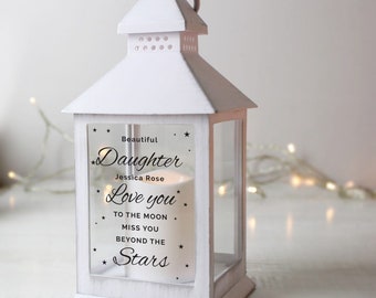 Personalised 'Miss You Beyond The Stars' White Lantern | Memorial Keepsake Gift