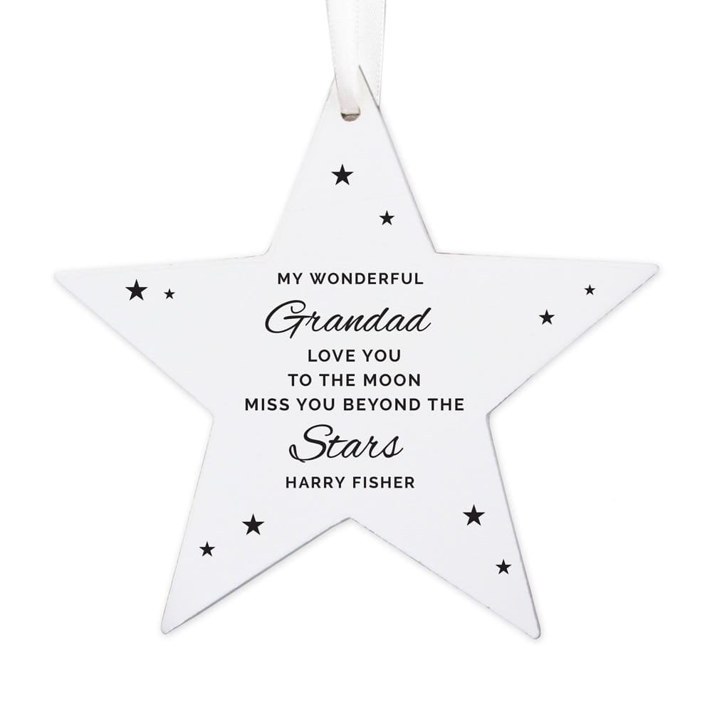 Personalised Miss You Beyond The Stars Wooden Star Decoration | Memorial Keepsake - UK