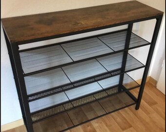 Industrial Large Shoe Rack Storage 4 Metal Shelves Tier Rustic Hallway Furniture Vintage Shoe Bench Hall Entryway Living Room Bedroom Unit