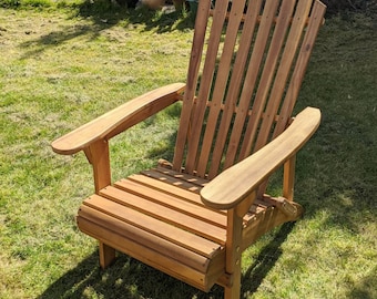 Adirondack Chair Solid Wooden Garden Outdoor Durable Patio Lounger Rustic Natural Wood Decking Furniture